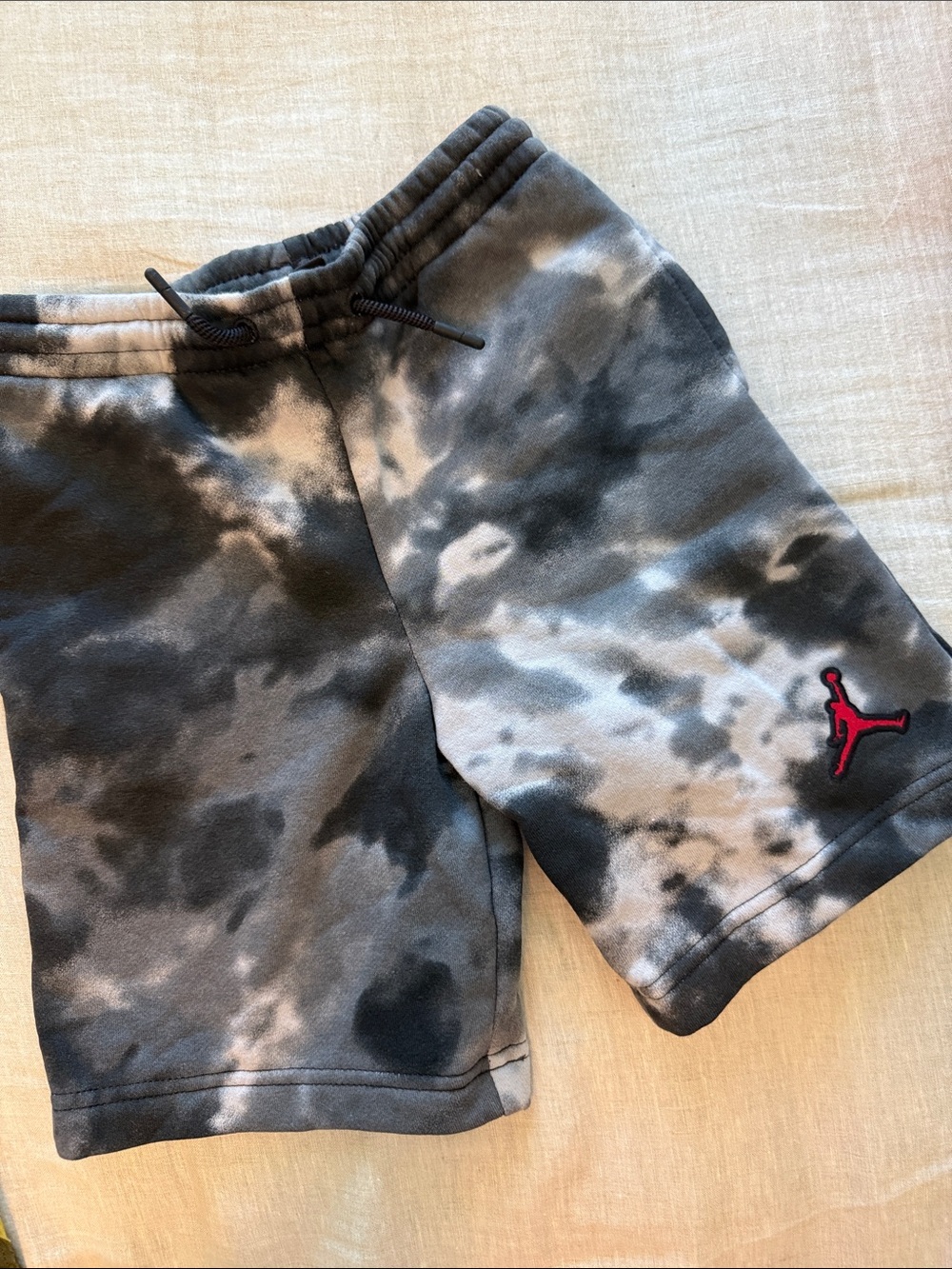 Jordan Black & Gray Tie-Dye Shorts with Red Jumpman